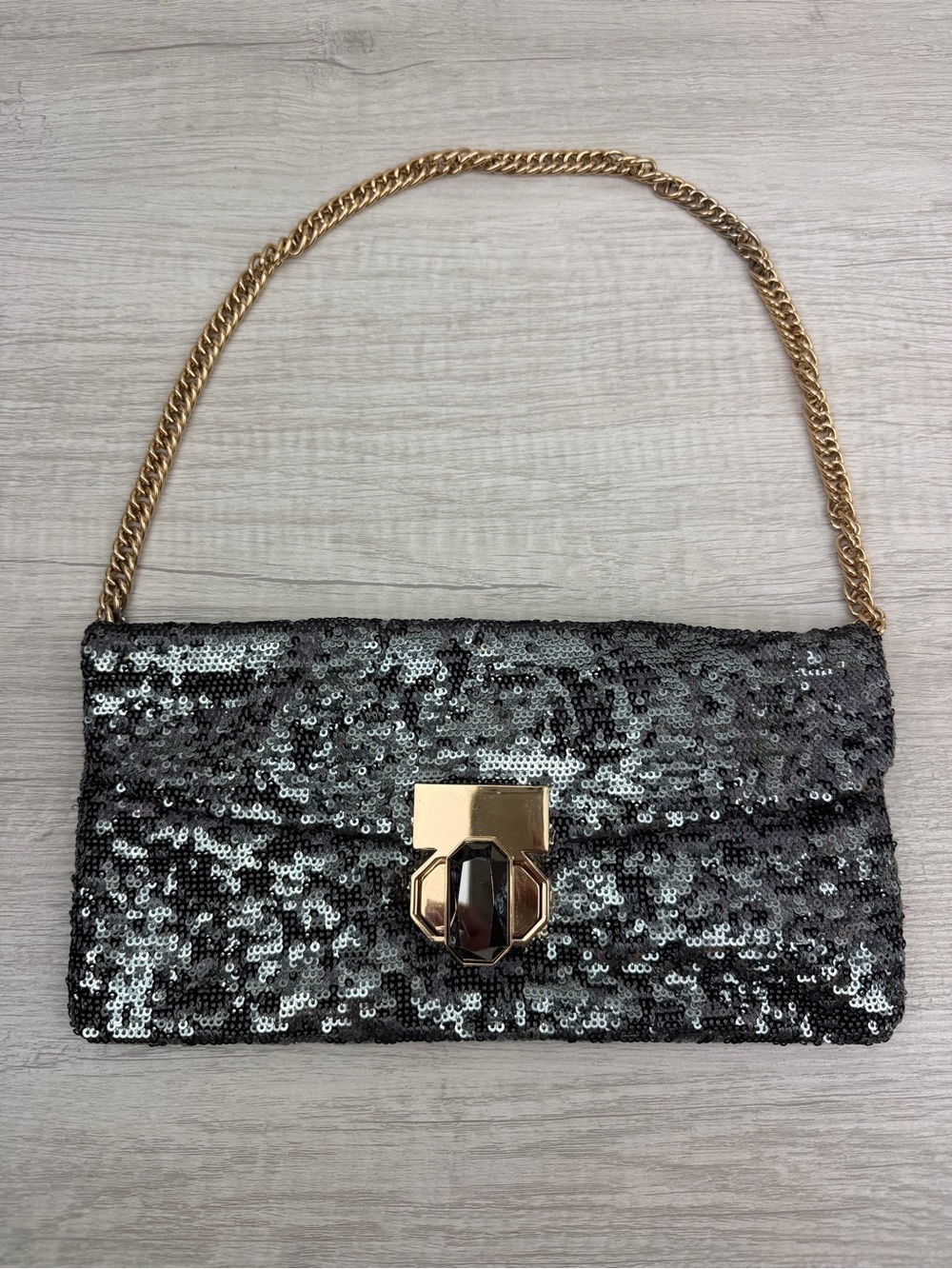 Deux Lux Sequin Shoulder Bag Black Silver Clutch Purse